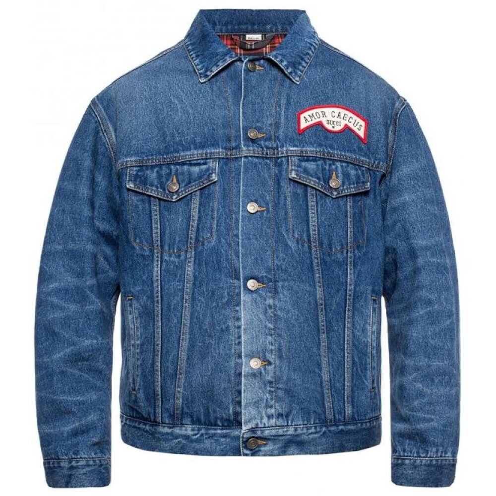 NWT Gucci Unisex patch detail oversized denim jacket Size 46